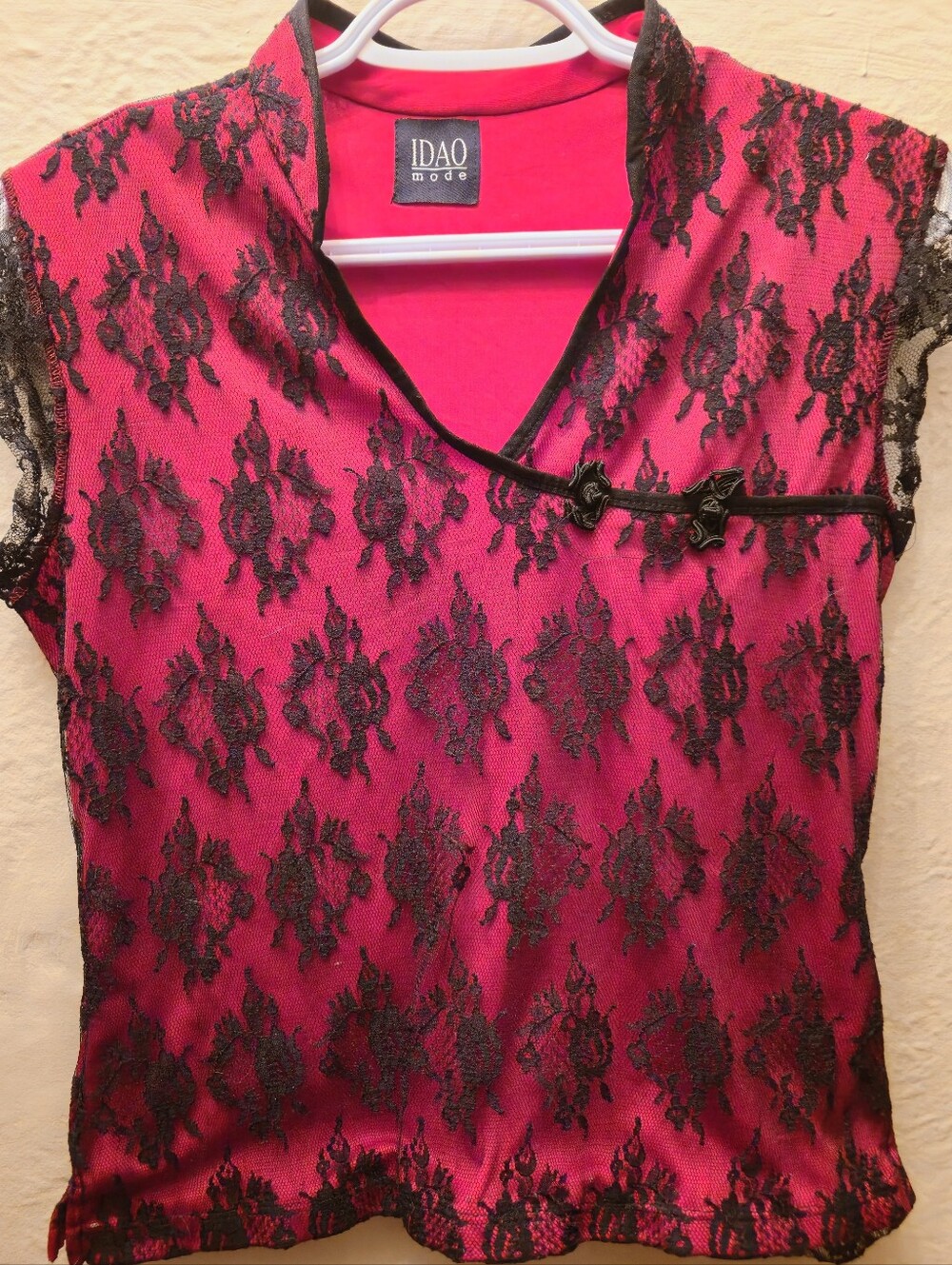 Y2K Red Black Lace Mesh Top Fairy Goth Emo Coquette Cyber